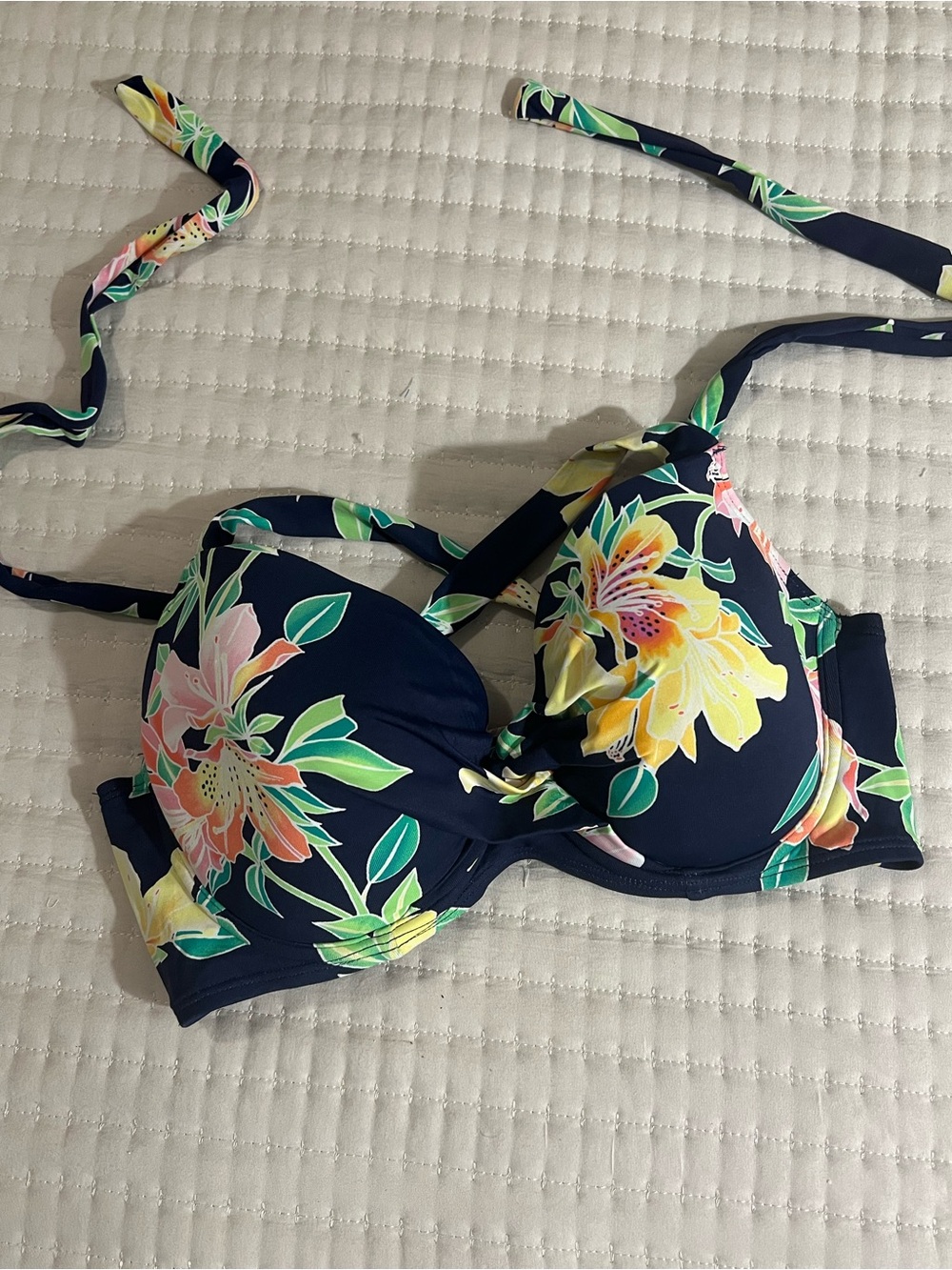 Tommy Bahama Navy Floral Molded Bikini Top with Tropical Blooms